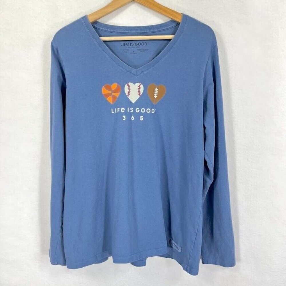 Life Is Good V-Neck Crusher Tee Sports Grandkids Grandparents Sports Lover L